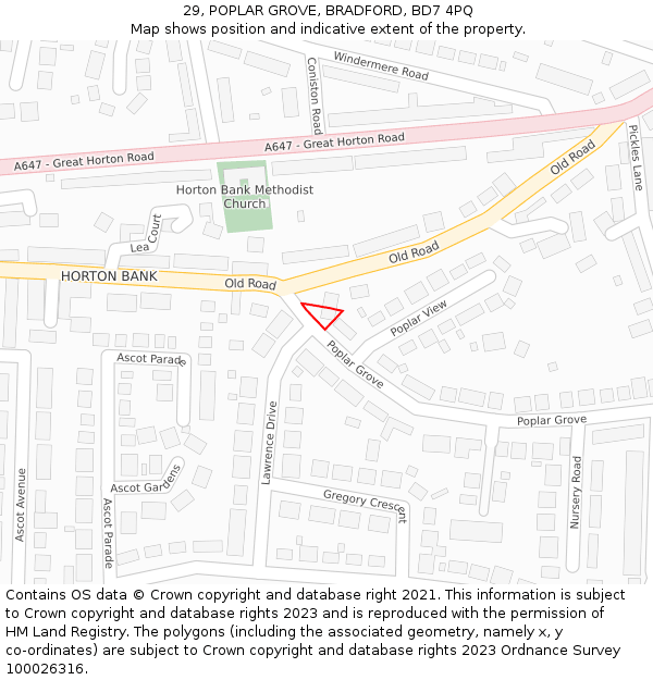 29, POPLAR GROVE, BRADFORD, BD7 4PQ: Location map and indicative extent of plot
