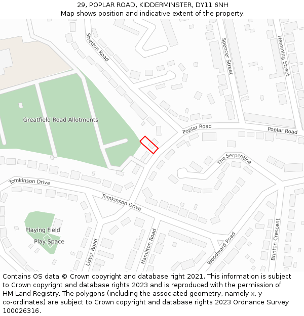 29, POPLAR ROAD, KIDDERMINSTER, DY11 6NH: Location map and indicative extent of plot