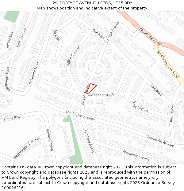 29, PORTAGE AVENUE, LEEDS, LS15 0DY: Location map and indicative extent of plot