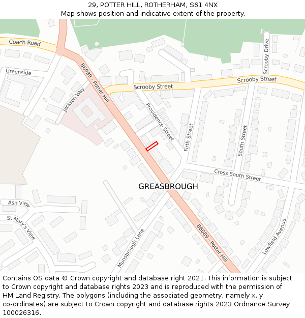 29, POTTER HILL, ROTHERHAM, S61 4NX: Location map and indicative extent of plot