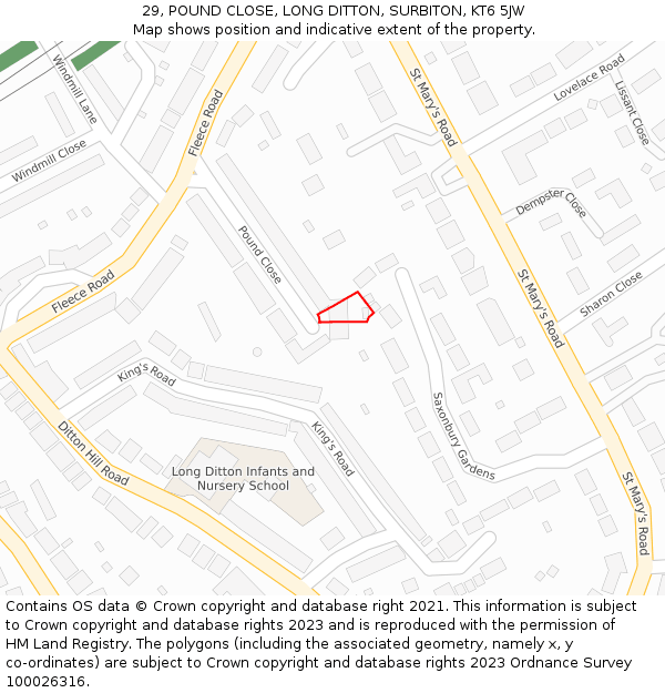 29, POUND CLOSE, LONG DITTON, SURBITON, KT6 5JW: Location map and indicative extent of plot