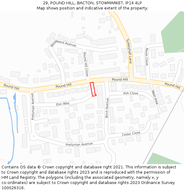 29, POUND HILL, BACTON, STOWMARKET, IP14 4LP: Location map and indicative extent of plot