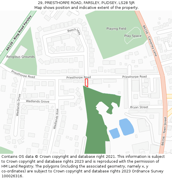29, PRIESTHORPE ROAD, FARSLEY, PUDSEY, LS28 5JR: Location map and indicative extent of plot