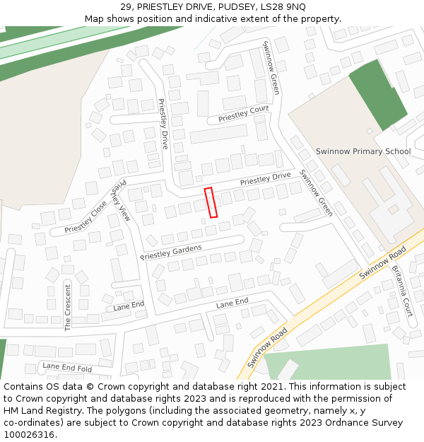 29, PRIESTLEY DRIVE, PUDSEY, LS28 9NQ: Location map and indicative extent of plot