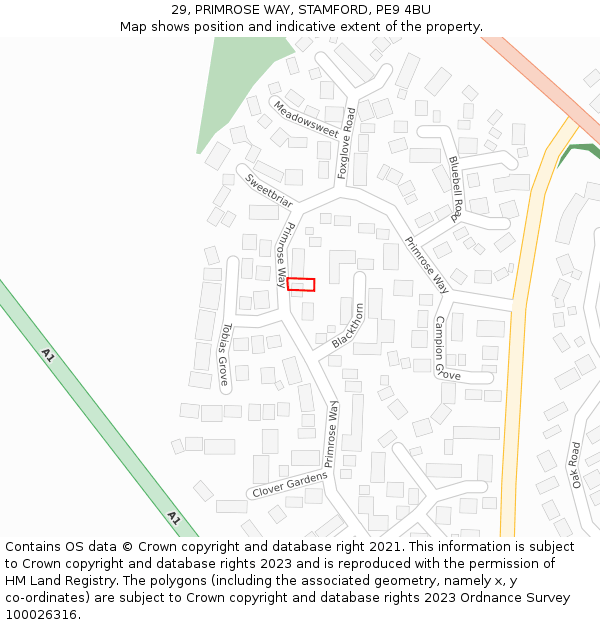 29, PRIMROSE WAY, STAMFORD, PE9 4BU: Location map and indicative extent of plot