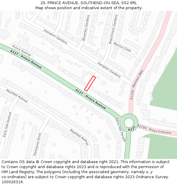 29, PRINCE AVENUE, SOUTHEND-ON-SEA, SS2 6RL: Location map and indicative extent of plot