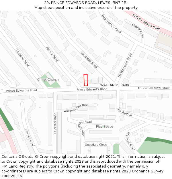29, PRINCE EDWARDS ROAD, LEWES, BN7 1BL: Location map and indicative extent of plot