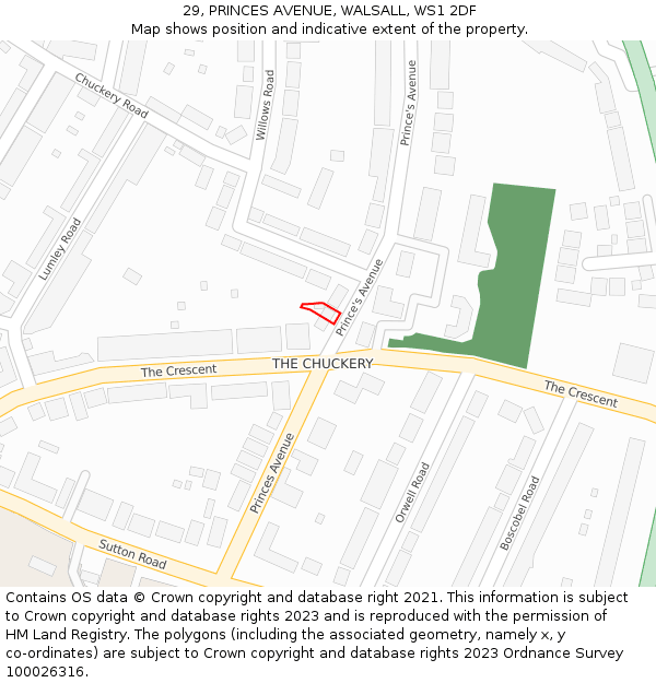 29, PRINCES AVENUE, WALSALL, WS1 2DF: Location map and indicative extent of plot