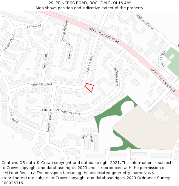 29, PRINCESS ROAD, ROCHDALE, OL16 4AY: Location map and indicative extent of plot