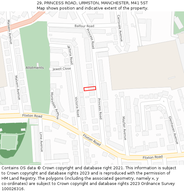 29, PRINCESS ROAD, URMSTON, MANCHESTER, M41 5ST: Location map and indicative extent of plot