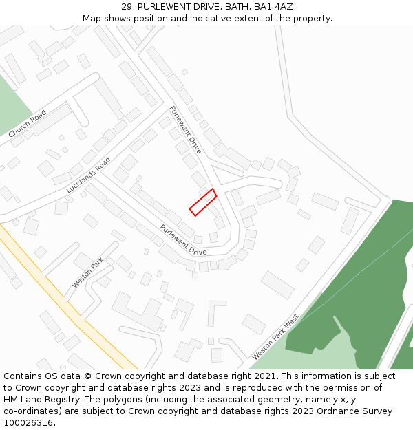 29, PURLEWENT DRIVE, BATH, BA1 4AZ: Location map and indicative extent of plot