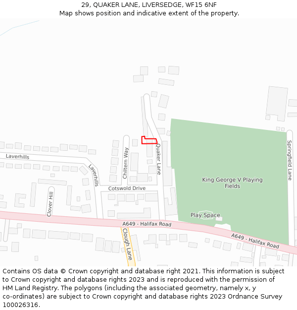 29, QUAKER LANE, LIVERSEDGE, WF15 6NF: Location map and indicative extent of plot