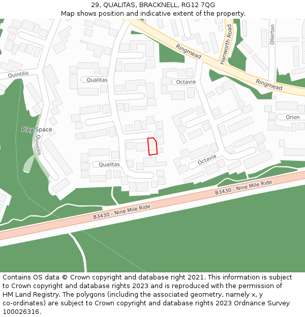 29, QUALITAS, BRACKNELL, RG12 7QG: Location map and indicative extent of plot