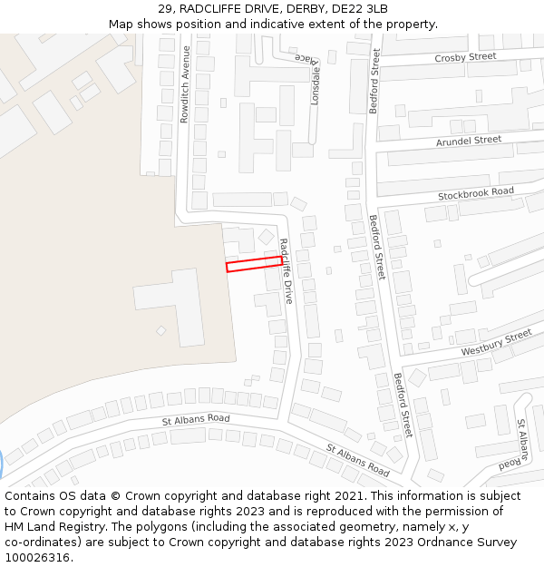 29, RADCLIFFE DRIVE, DERBY, DE22 3LB: Location map and indicative extent of plot