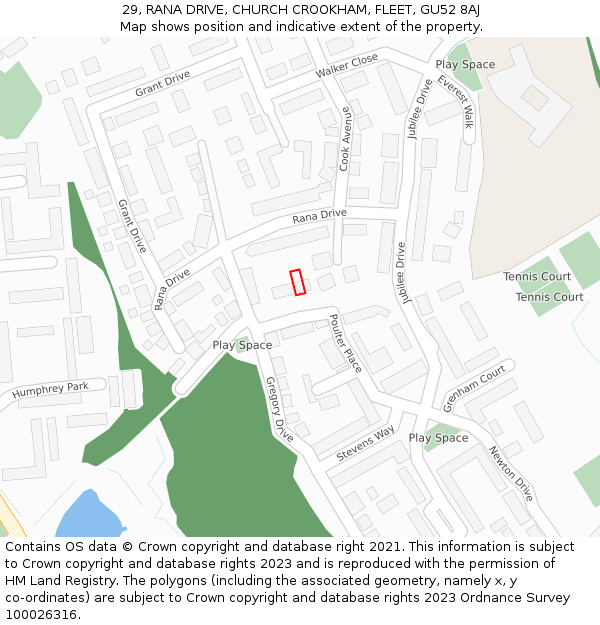 29, RANA DRIVE, CHURCH CROOKHAM, FLEET, GU52 8AJ: Location map and indicative extent of plot