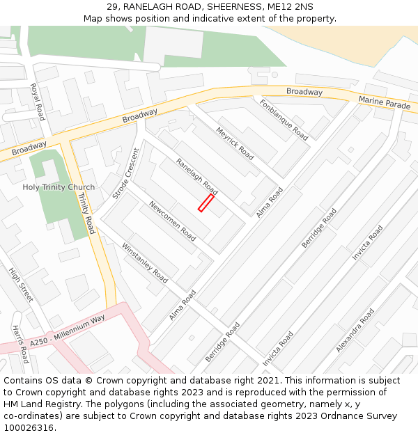 29, RANELAGH ROAD, SHEERNESS, ME12 2NS: Location map and indicative extent of plot