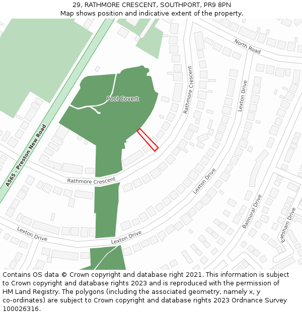 29, RATHMORE CRESCENT, SOUTHPORT, PR9 8PN: Location map and indicative extent of plot