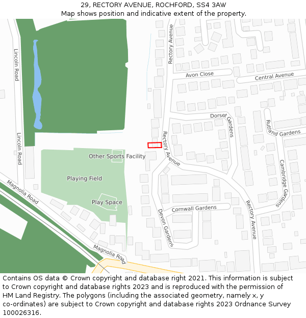29, RECTORY AVENUE, ROCHFORD, SS4 3AW: Location map and indicative extent of plot
