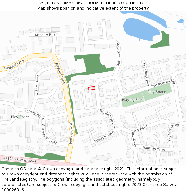 29, RED NORMAN RISE, HOLMER, HEREFORD, HR1 1GP: Location map and indicative extent of plot
