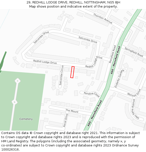 29, REDHILL LODGE DRIVE, REDHILL, NOTTINGHAM, NG5 8JH: Location map and indicative extent of plot