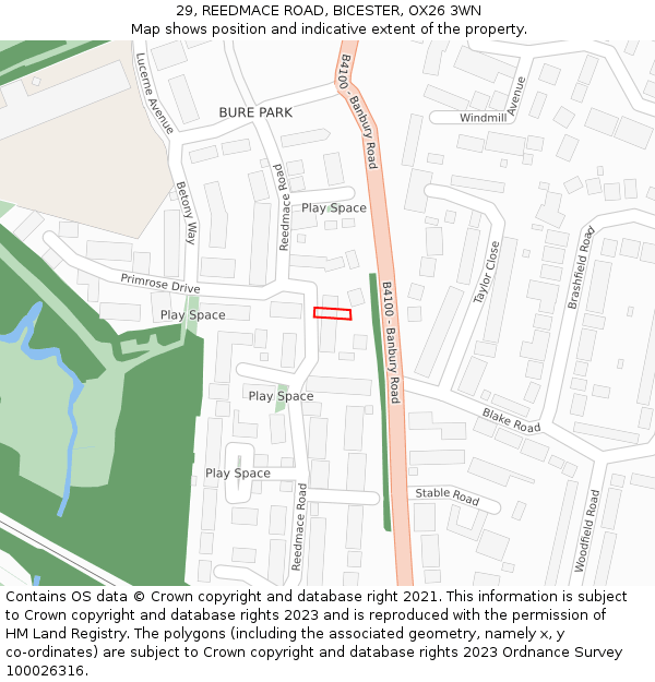 29, REEDMACE ROAD, BICESTER, OX26 3WN: Location map and indicative extent of plot