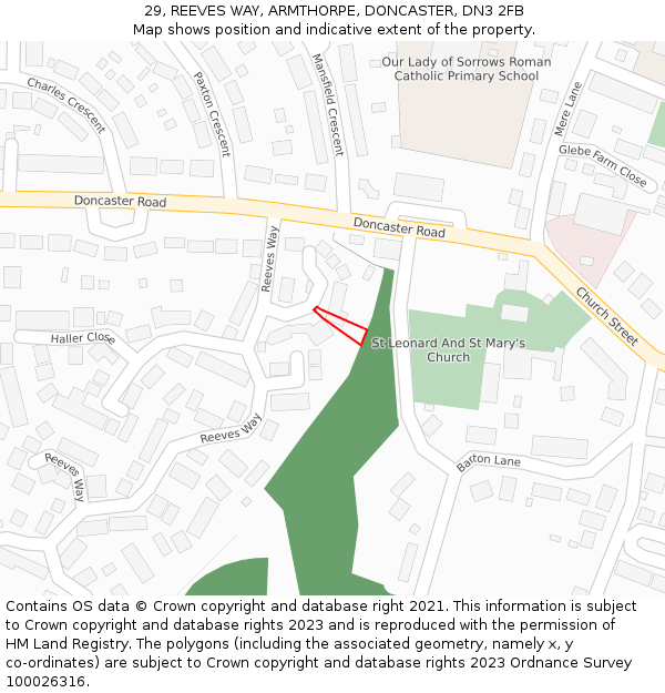 29, REEVES WAY, ARMTHORPE, DONCASTER, DN3 2FB: Location map and indicative extent of plot