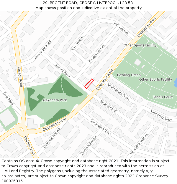 29, REGENT ROAD, CROSBY, LIVERPOOL, L23 5RL: Location map and indicative extent of plot