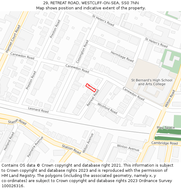 29, RETREAT ROAD, WESTCLIFF-ON-SEA, SS0 7NN: Location map and indicative extent of plot