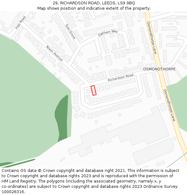 29, RICHARDSON ROAD, LEEDS, LS9 9BQ: Location map and indicative extent of plot