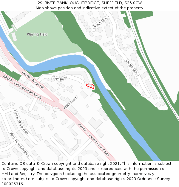 29, RIVER BANK, OUGHTIBRIDGE, SHEFFIELD, S35 0GW: Location map and indicative extent of plot
