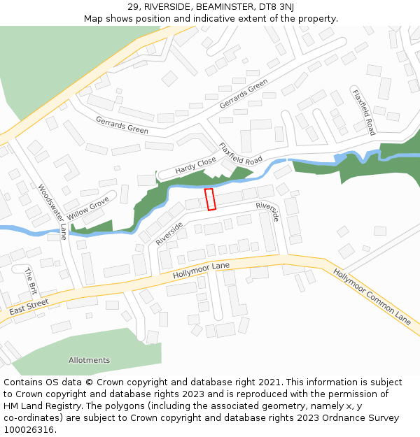 29, RIVERSIDE, BEAMINSTER, DT8 3NJ: Location map and indicative extent of plot
