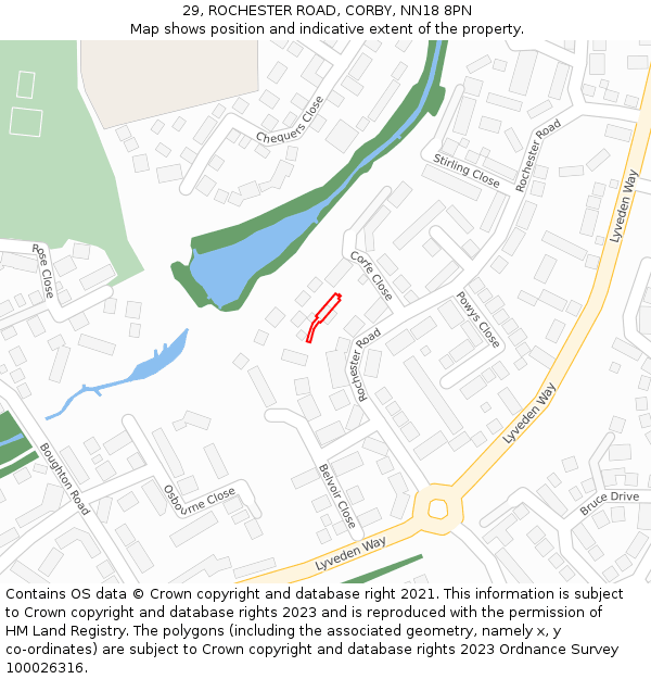 29, ROCHESTER ROAD, CORBY, NN18 8PN: Location map and indicative extent of plot