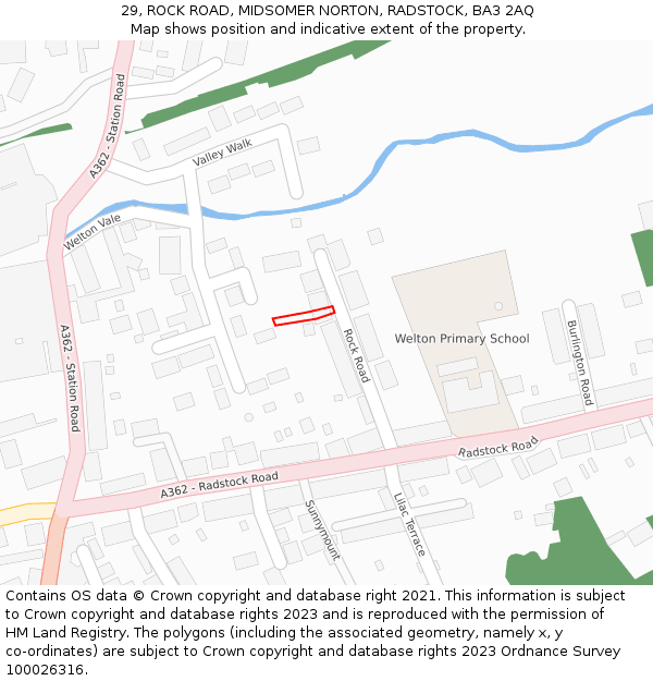 29, ROCK ROAD, MIDSOMER NORTON, RADSTOCK, BA3 2AQ: Location map and indicative extent of plot