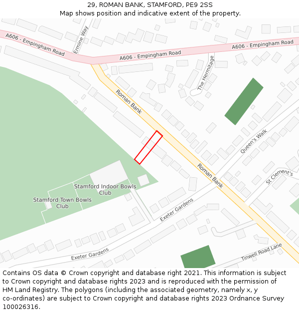 29, ROMAN BANK, STAMFORD, PE9 2SS: Location map and indicative extent of plot