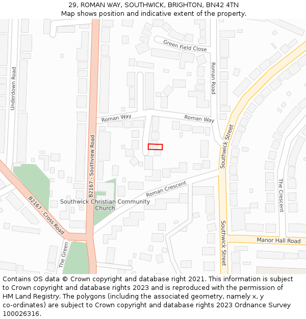 29, ROMAN WAY, SOUTHWICK, BRIGHTON, BN42 4TN: Location map and indicative extent of plot