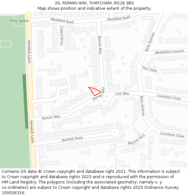 29, ROMAN WAY, THATCHAM, RG18 3BS: Location map and indicative extent of plot
