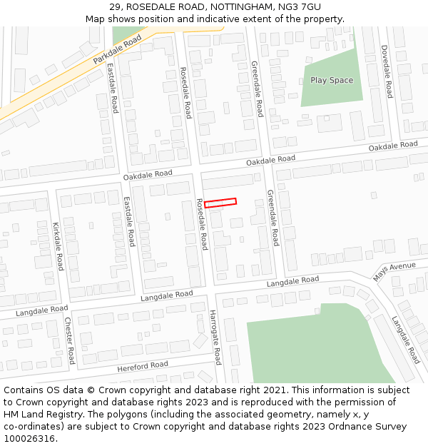 29, ROSEDALE ROAD, NOTTINGHAM, NG3 7GU: Location map and indicative extent of plot