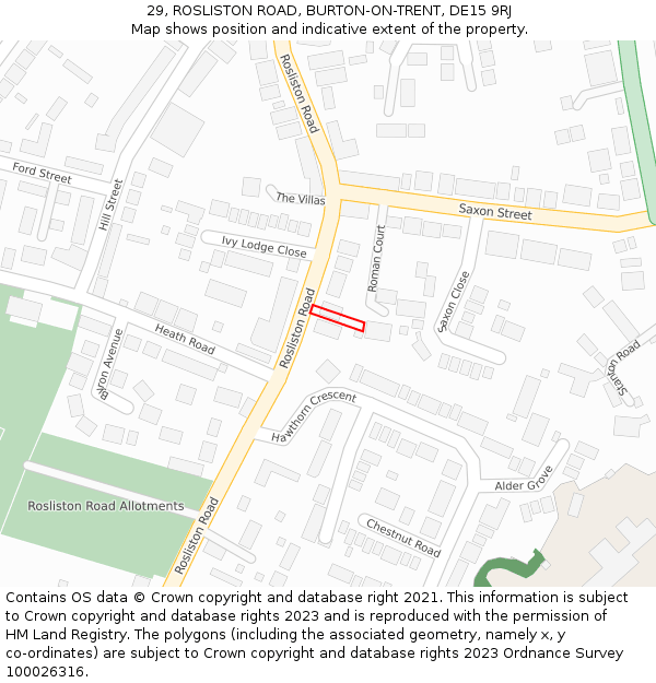 29, ROSLISTON ROAD, BURTON-ON-TRENT, DE15 9RJ: Location map and indicative extent of plot