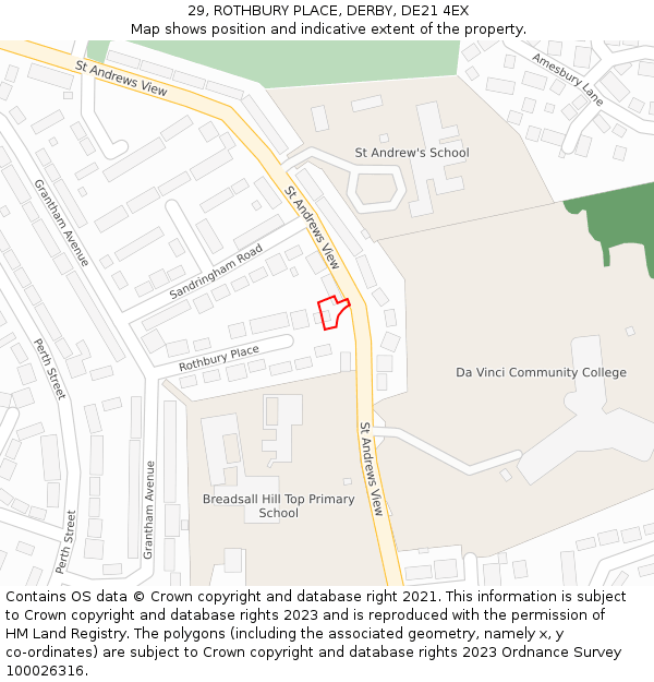 29, ROTHBURY PLACE, DERBY, DE21 4EX: Location map and indicative extent of plot