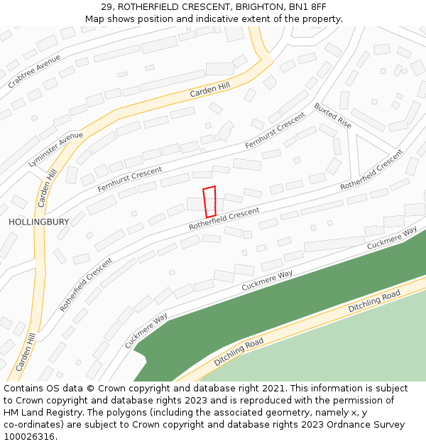 29, ROTHERFIELD CRESCENT, BRIGHTON, BN1 8FF: Location map and indicative extent of plot