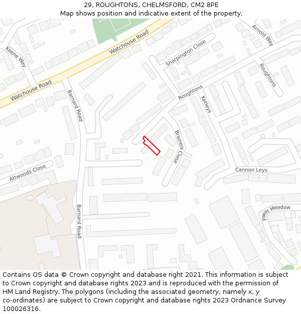 29, ROUGHTONS, CHELMSFORD, CM2 8PE: Location map and indicative extent of plot