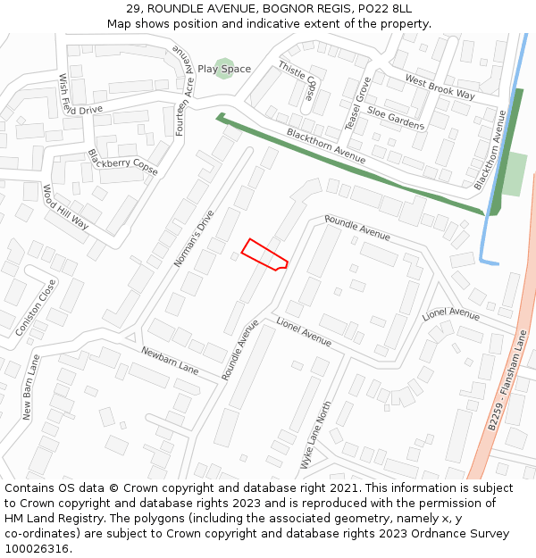29, ROUNDLE AVENUE, BOGNOR REGIS, PO22 8LL: Location map and indicative extent of plot