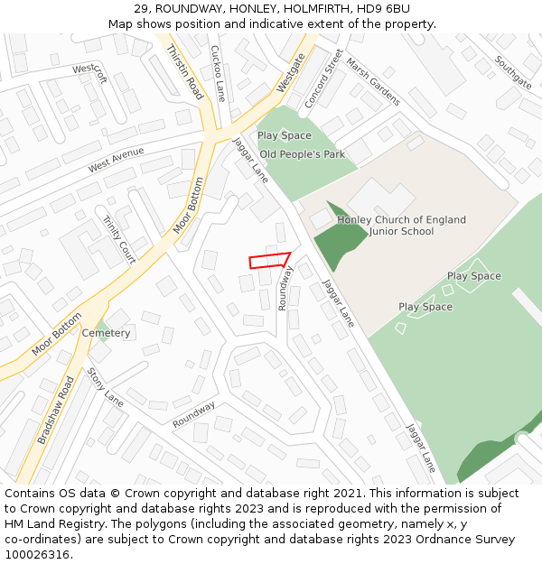 29, ROUNDWAY, HONLEY, HOLMFIRTH, HD9 6BU: Location map and indicative extent of plot