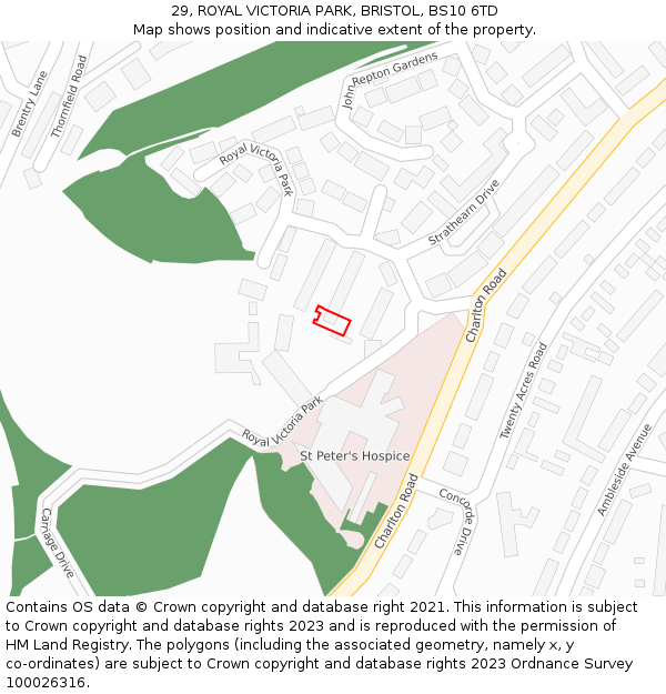 29, ROYAL VICTORIA PARK, BRISTOL, BS10 6TD: Location map and indicative extent of plot
