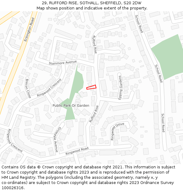 29, RUFFORD RISE, SOTHALL, SHEFFIELD, S20 2DW: Location map and indicative extent of plot