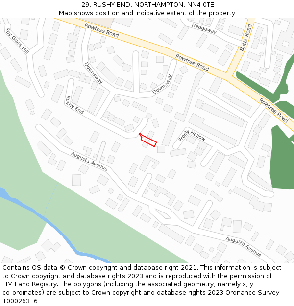 29, RUSHY END, NORTHAMPTON, NN4 0TE: Location map and indicative extent of plot