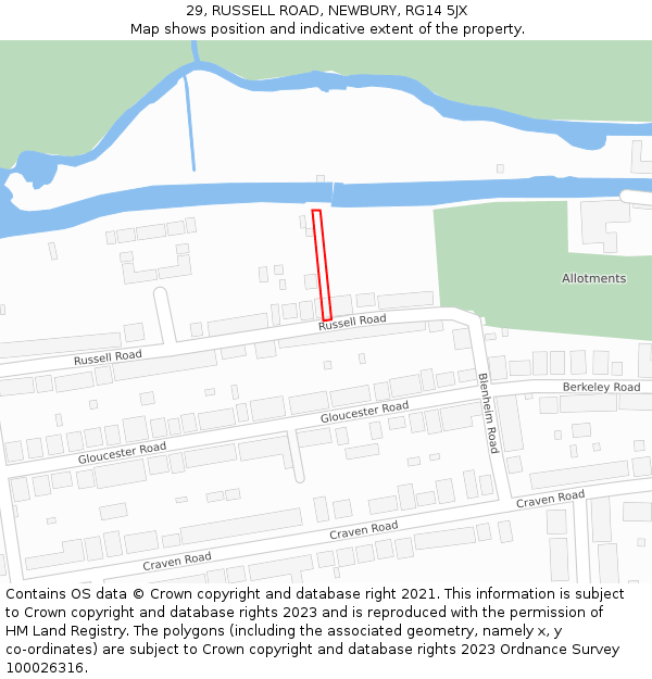29, RUSSELL ROAD, NEWBURY, RG14 5JX: Location map and indicative extent of plot