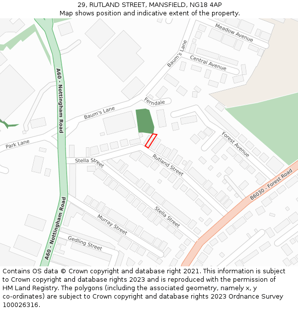 29, RUTLAND STREET, MANSFIELD, NG18 4AP: Location map and indicative extent of plot