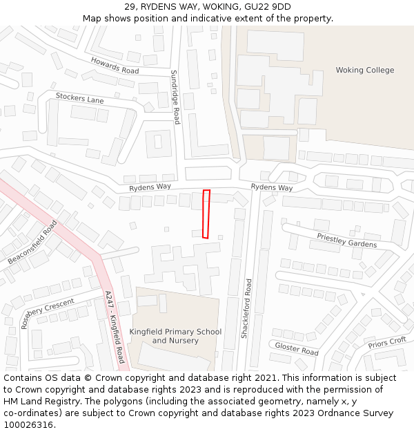 29, RYDENS WAY, WOKING, GU22 9DD: Location map and indicative extent of plot