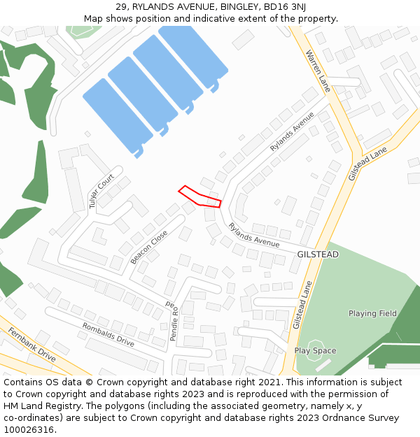 29, RYLANDS AVENUE, BINGLEY, BD16 3NJ: Location map and indicative extent of plot